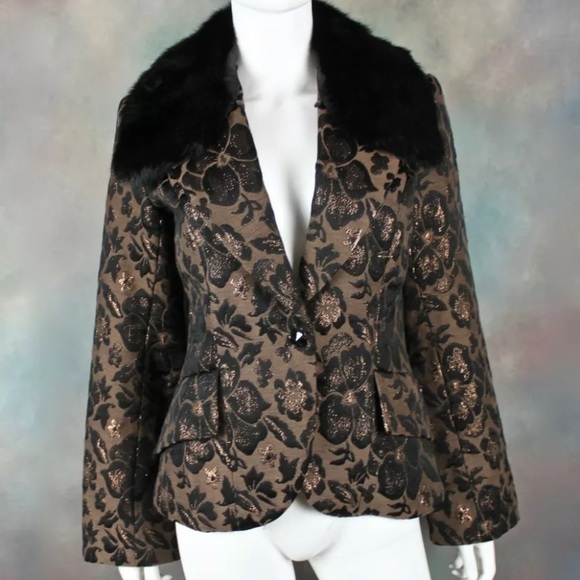 🖤 Cache Coat Faux Fur Neckline Floral Tapestry - Picture 1 of 8